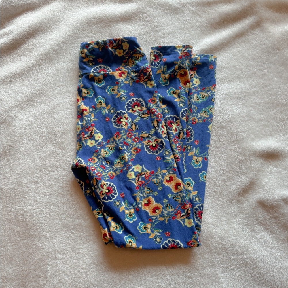 LuLaRoe One Size Leggings Blue & Yellow Floral